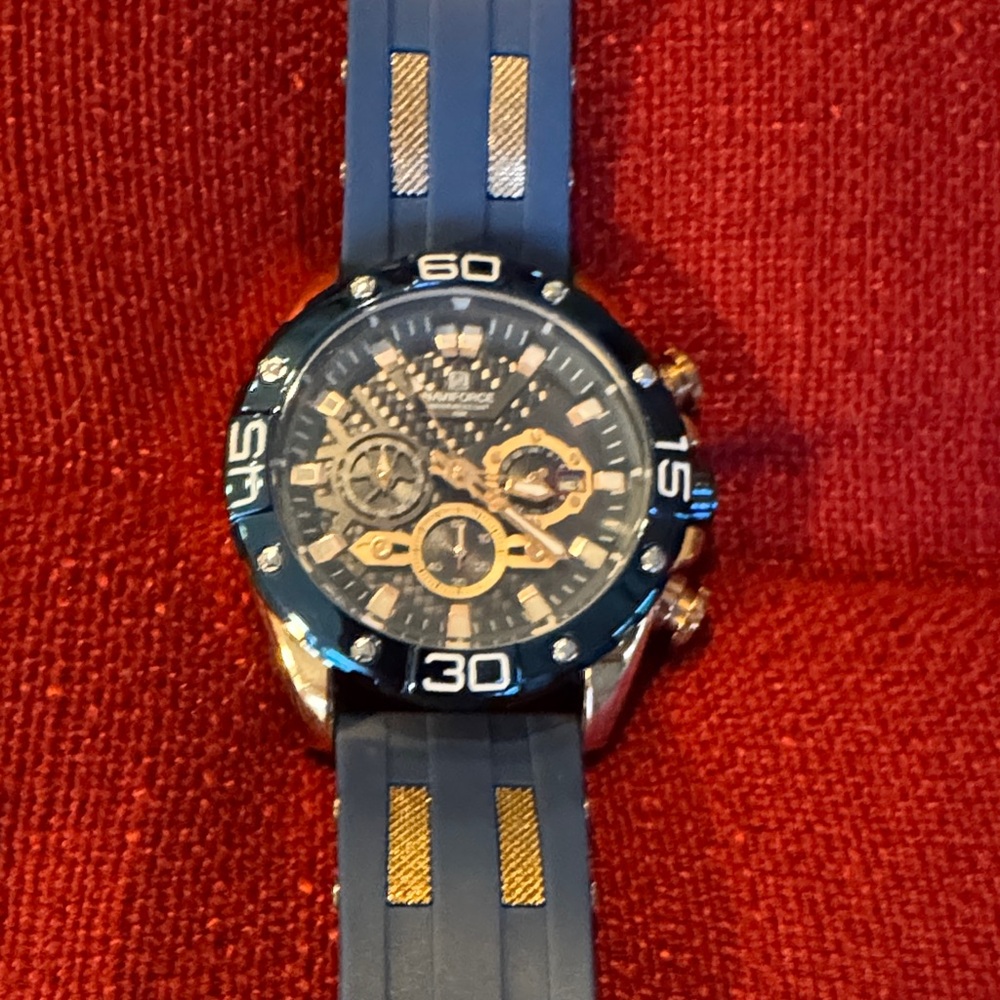 Navy and Rose Gold Quartz Chronograph Watch